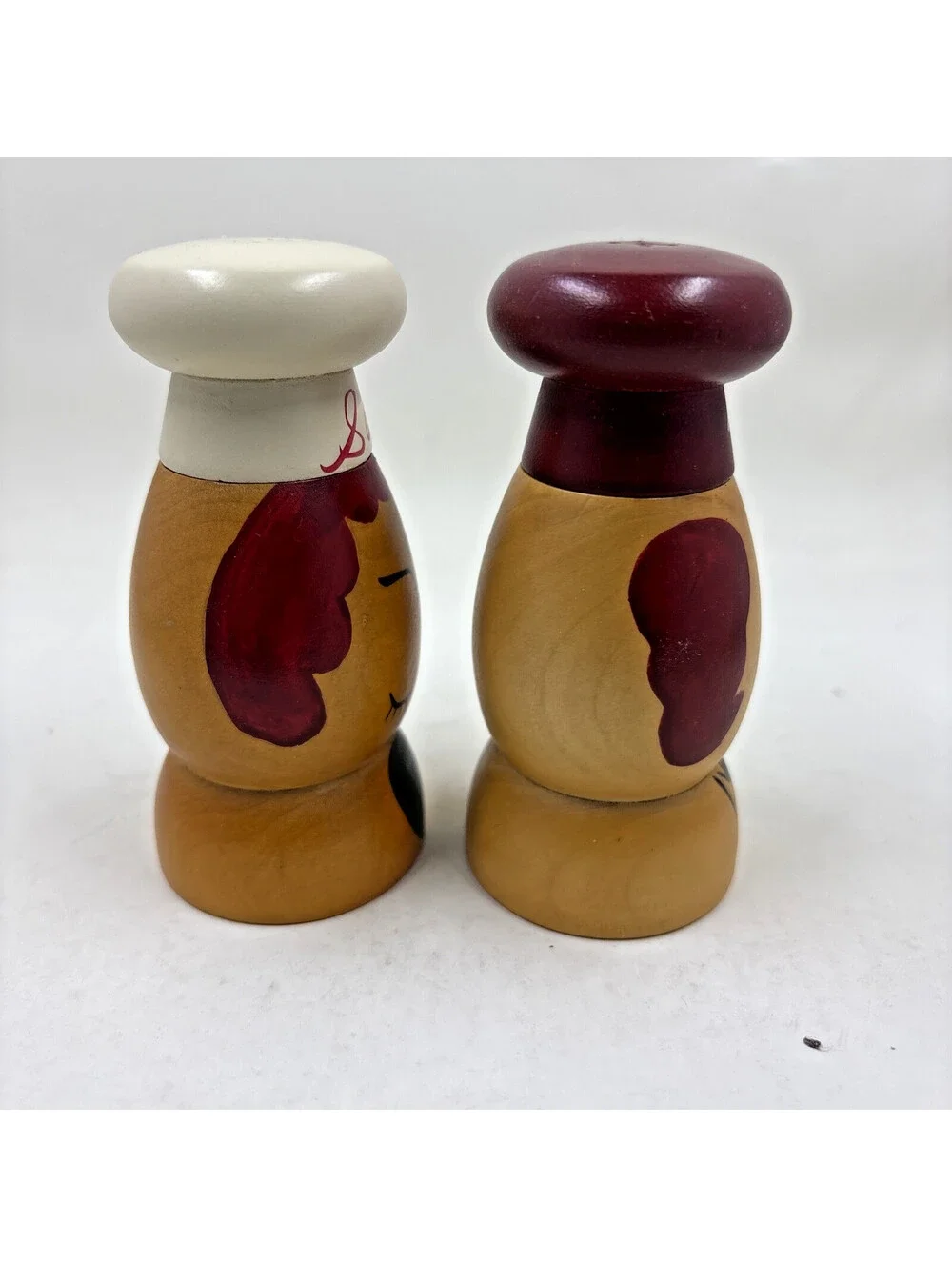 Vintage Salty and Peppy Shakers Painted Wood Chef Fun Retro Whimsy